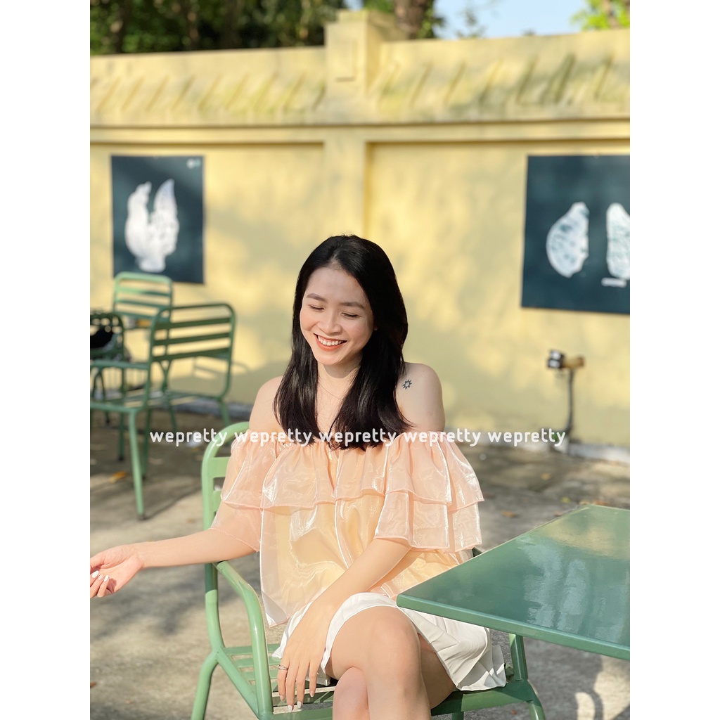 Áo trễ vai nữ tay bồng croptop 2 lớp có lớp lót ngắn tay vải organza cao cấp chất mát Wepretty Clothes | BigBuy360 - bigbuy360.vn