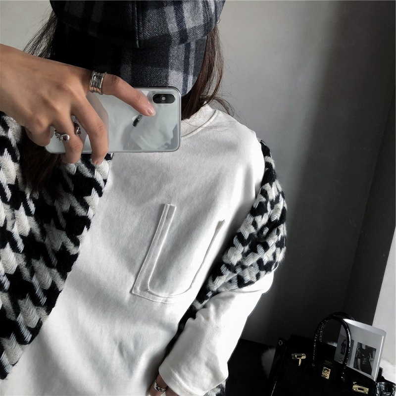 Áo thun SUXI tay dài cổ tròn màu sắc thanh lịch