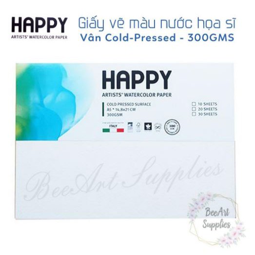 Giấy vẽ màu nước Happy size A5/A4 tập 10 tờ