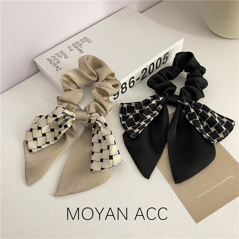 Dây Buộc Tóc Nơ Họa Tiết Sọc Caro Cỡ Lớn Phong Cách Nhật Hàn Xinh Xắn