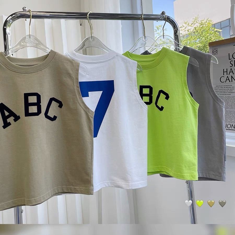 Áo Thun Cotton Không Tay Dáng Rộng In Chữ Phong Cách Hàn Quốc Thời Trang Mùa Hè Dành Cho Bé Trai