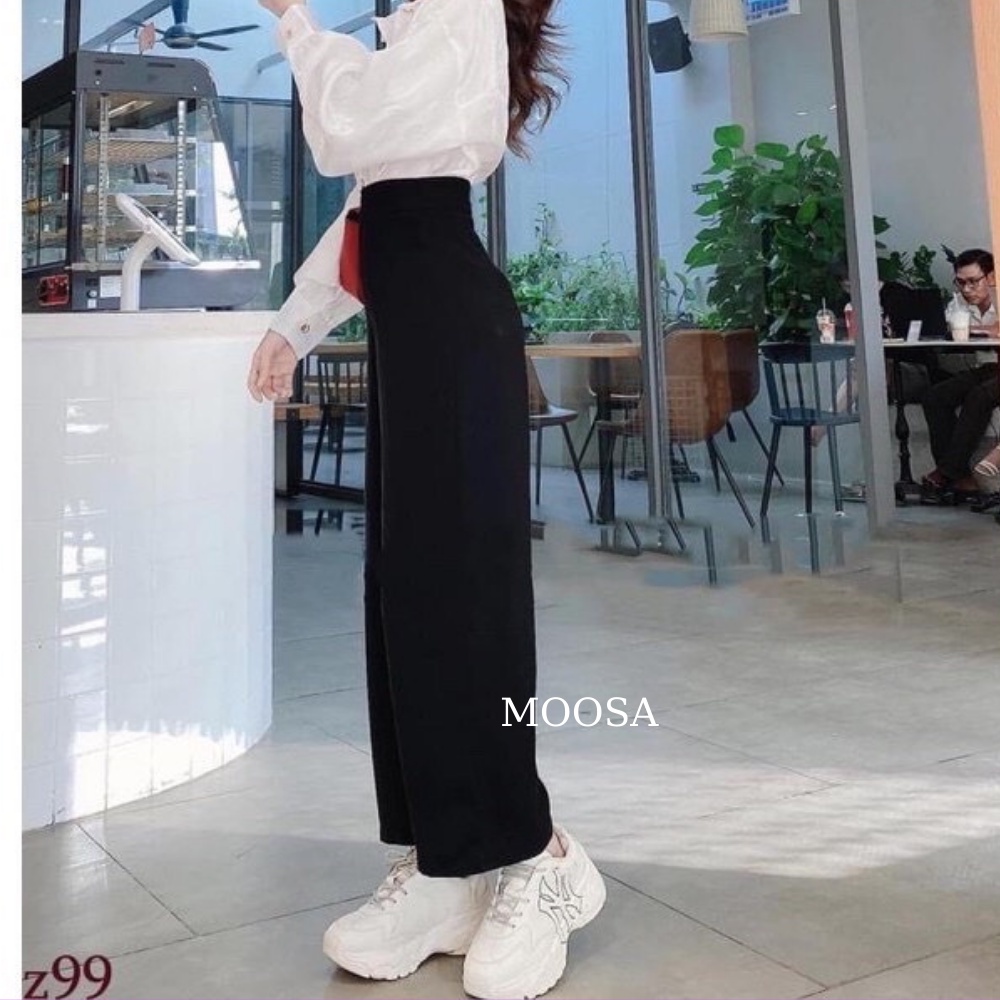 Quần Suông Nữ Khóa Hông Moosa Quần Tây Ống Rộng Lưng Cao Dài Học Sinh Đi Học Công Sở