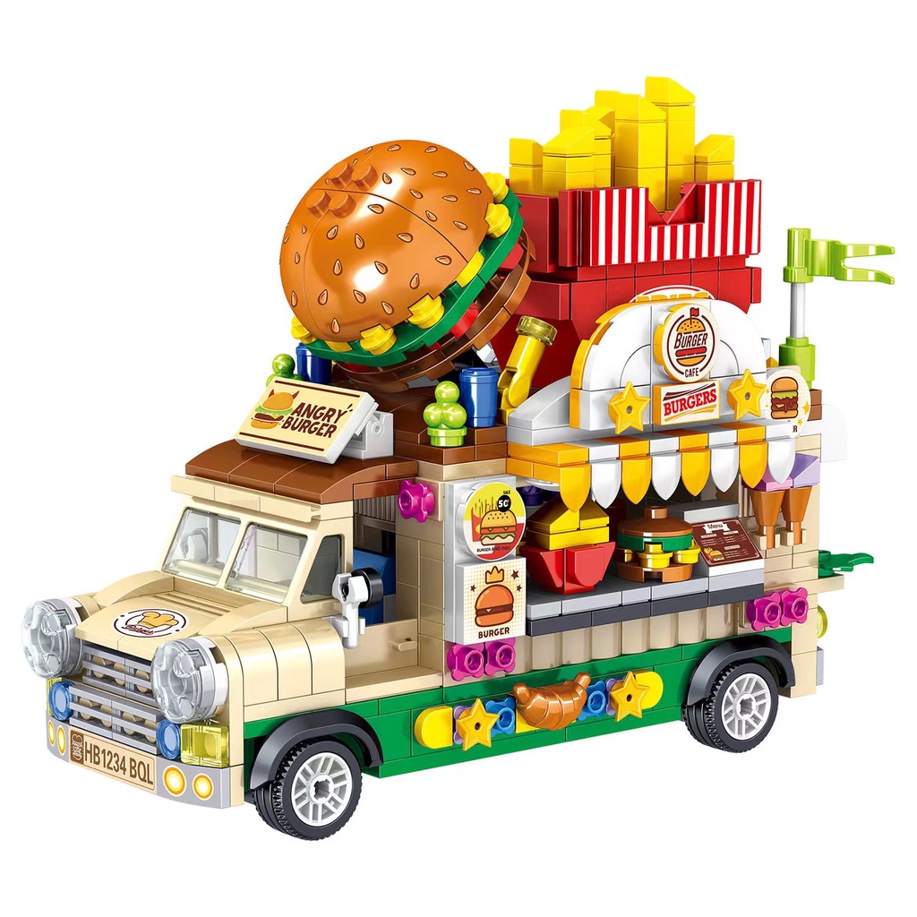 Đồ Chơi Lắp Ráp Hình Xe Burger Kiểu Retro Mỹ Dùng Làm Quà Tặng