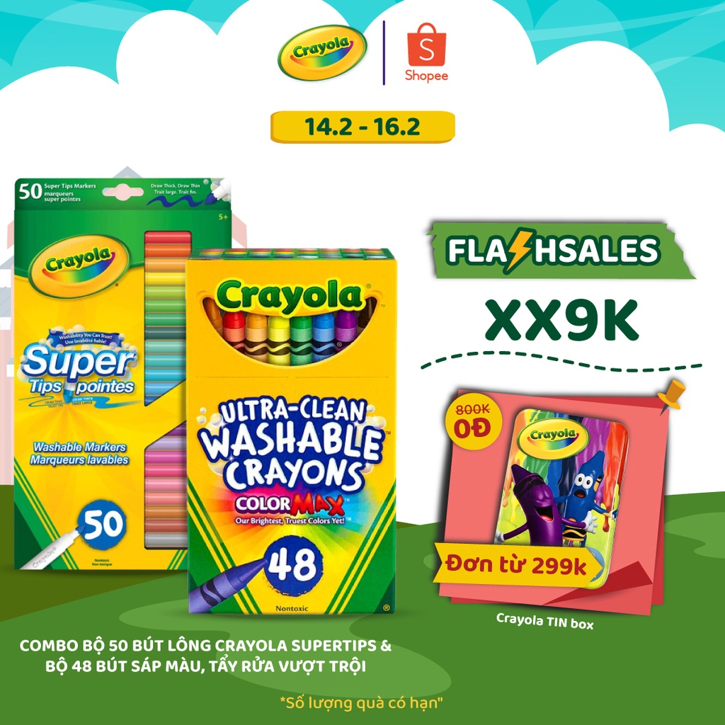 Combo Bộ 50 bút lông Crayola Supertips &amp; Bộ 48 bút sáp màu, Tẩy rửa vượt trội