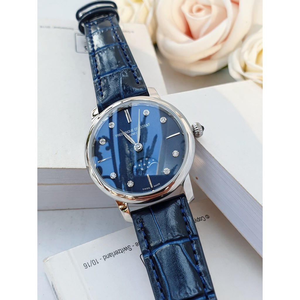 Đồng hồ nữ chính hãng Frederique Constan  Slimline Moonphase - Máy Quartz pin Thụy Sĩ - Kính Sapphire