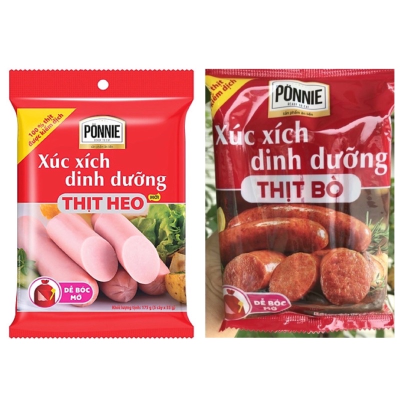 XÚC XÍCH DINH DƯỠNG PONNIE THỊT HEO/ THỊT BÒ 175G - 105G