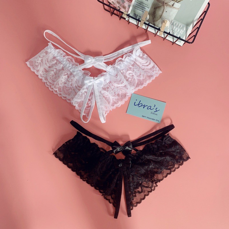 Quần Lót Ren Xẻ Đáy Phối Dây Siêu Đẹp, Quần Lót Nữ Lọt Khe Sexy Hở Đáy Lưới Xuyên Thấu Quyến rũ IBRA'S STORE i43