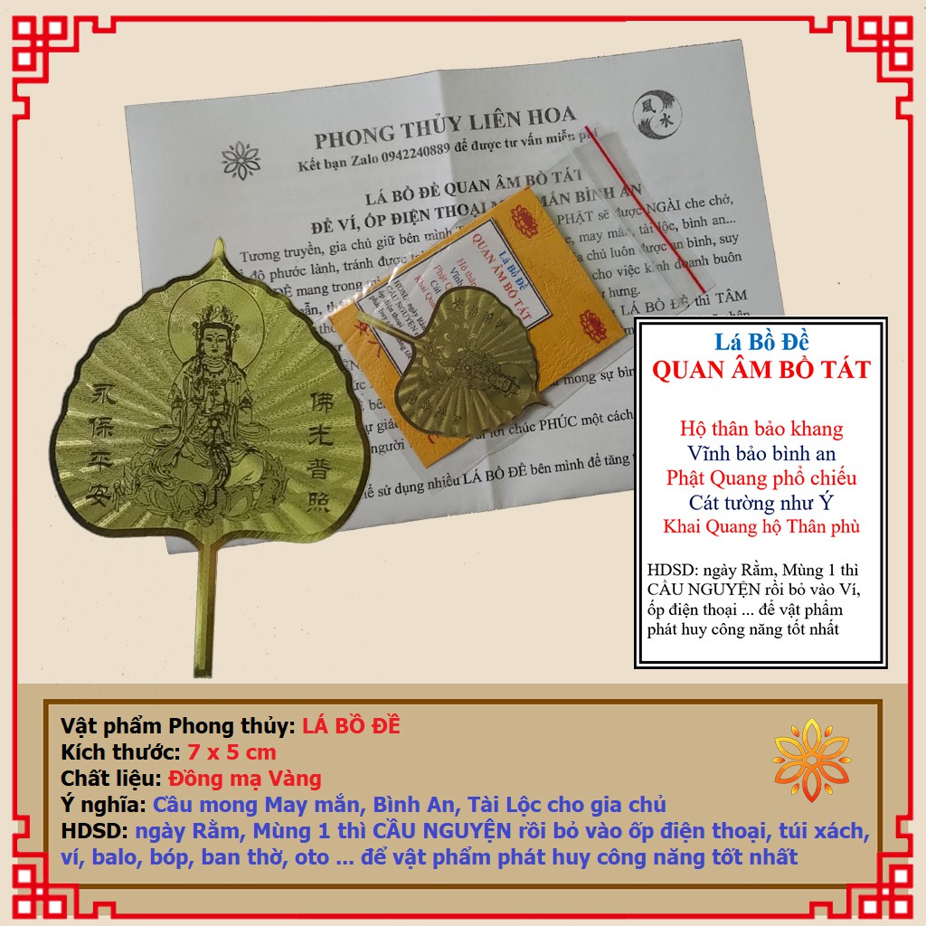 Lá Bồ Đề Quan Âm Bồ Tát vàng Cầu May Mắn, Bình An, Tài Lộc cho gia chủ - PHONG THỦY LIÊN HOA | BigBuy360 - bigbuy360.vn
