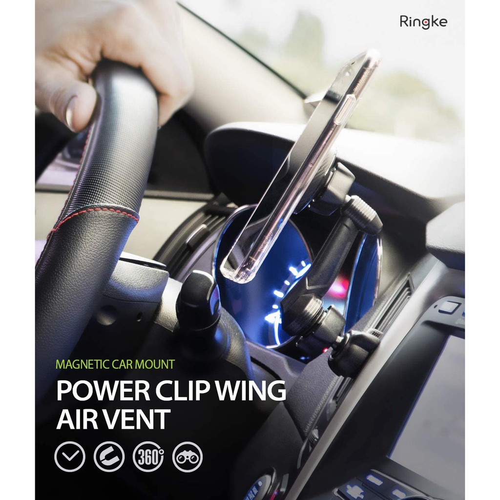 Giá đỡ điện thoại bằng từ trường trên xe hơi cao cấp (xoay 360 °) Ringke Power Clip Wing Car Mount