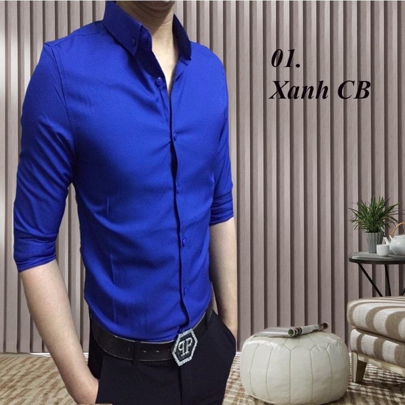 Áo sơ mi nam Hàn Quốc dài tay, chất liệu vải lụa thái cao cấp, chống nhăn chống xù - LAM'S STORE