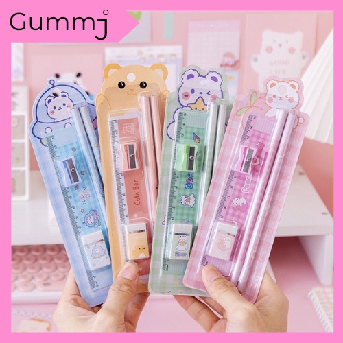 Bộ dụng cụ học tập 5 món, đồ dùng học tập dễ thương cute phù hợp làm quà tặng học sinh