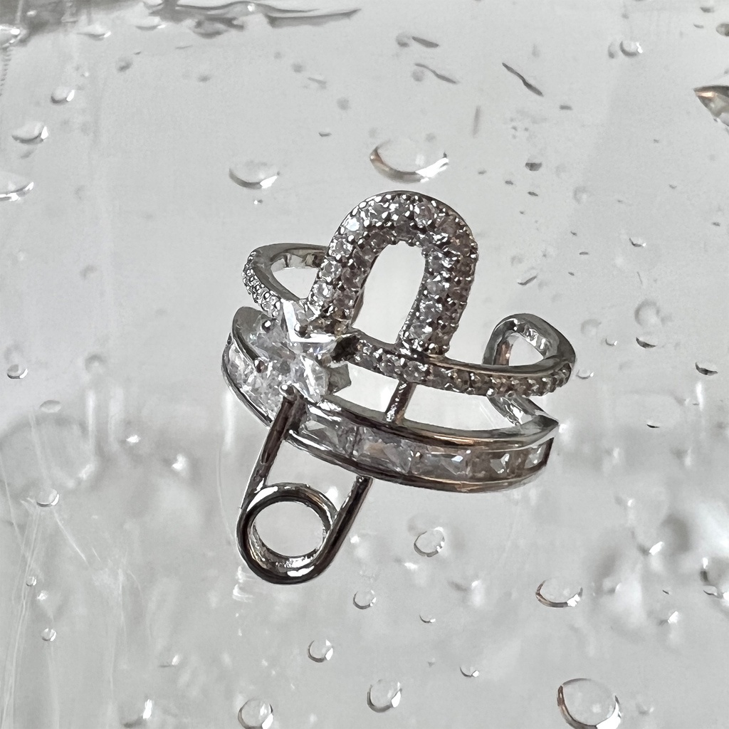 Nhẫn hở đeo khớp ngón tay hình ghim băng đính đá pha lê 19a1488 thời trang