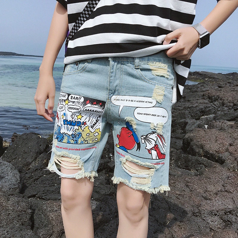 Quần Short Denim Rách Năm Tấc Dễ Phối Đồ Thời Trang Mùa Hè Phong Cách Mỏng