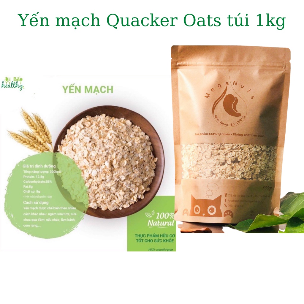 Yến mạch giảm cân quacker oats cán dẹt 1kg hỗ trợ giảm cân hiệu quả cho người healthy