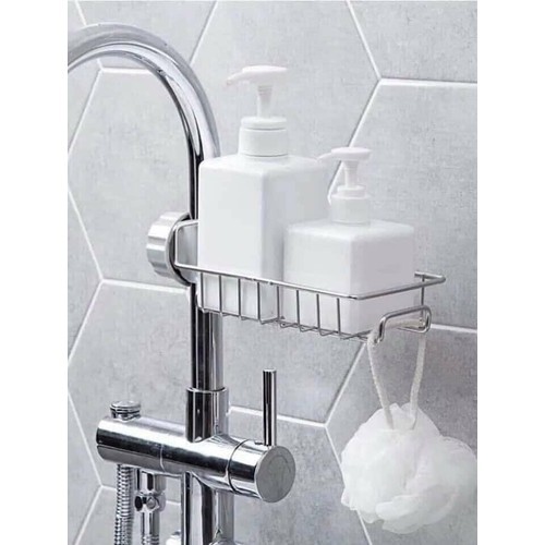 Giá inox đựng lưới rửa bát, cọ xoong, bàn chải, xà bông treo vòi nước bồn rửa bát - Giỏ để đồ rửa bát inox