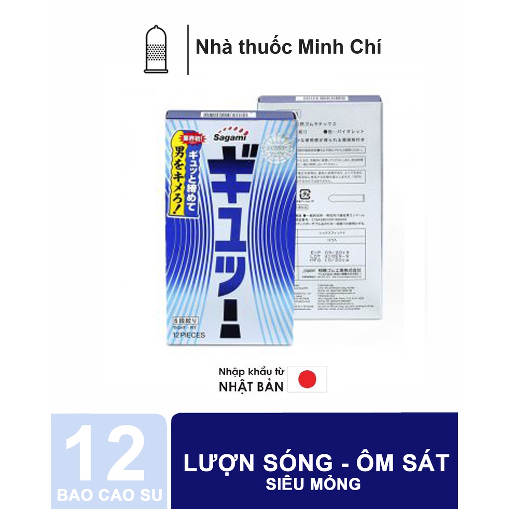 Bao cao su sagami tight fit 6 gân siêu mỏng hộp 12 chiếc