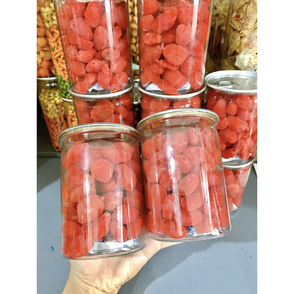 Ô mai đào đỏ giòn 400g hũ pet tiện lợi, ăn vặt LASTFOOD Hà Nội với đặc sản các miền ngon giá rẻ