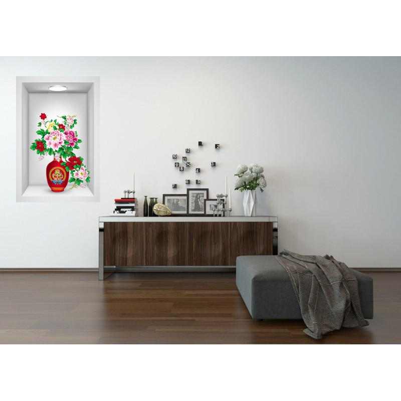 Decal dán tường bình hoa mẫu đơn đẹp trang trí phòng khách LoHoaDon_010