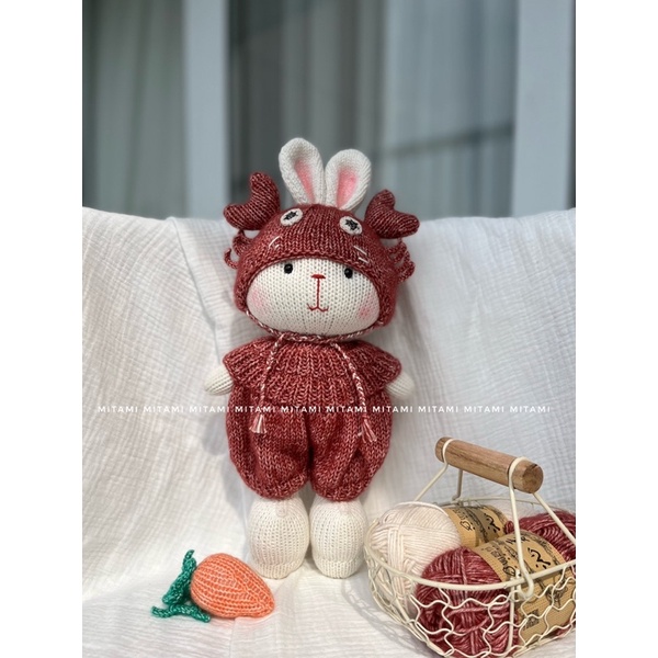 Thú bông đan len cao cấp - Thỏ Halu cua - Thú bông handmade