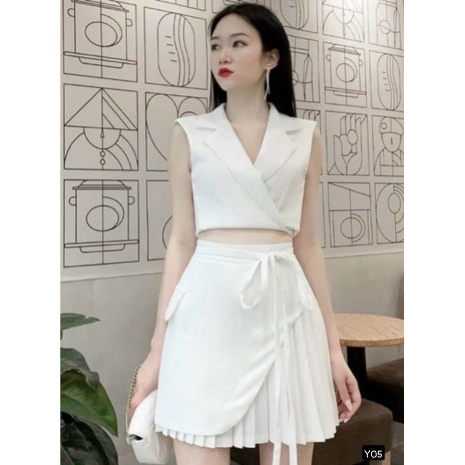 [SALE SỐC FREE SHIP] SET ÁO VÀ VÁY ĐI CHƠI TIỆC SIÊU XINH VỚI CHÂN VÁY XẾP LY PHỐI TÀ CÓ DÂY CỘT KÈM ÁO KIỂU NỮ CỔ VEST
