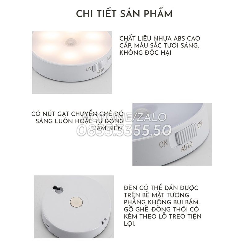 [Pin Sạc] Đèn LED Tròn Cảm Biến Chuyển Động Cơ Bản