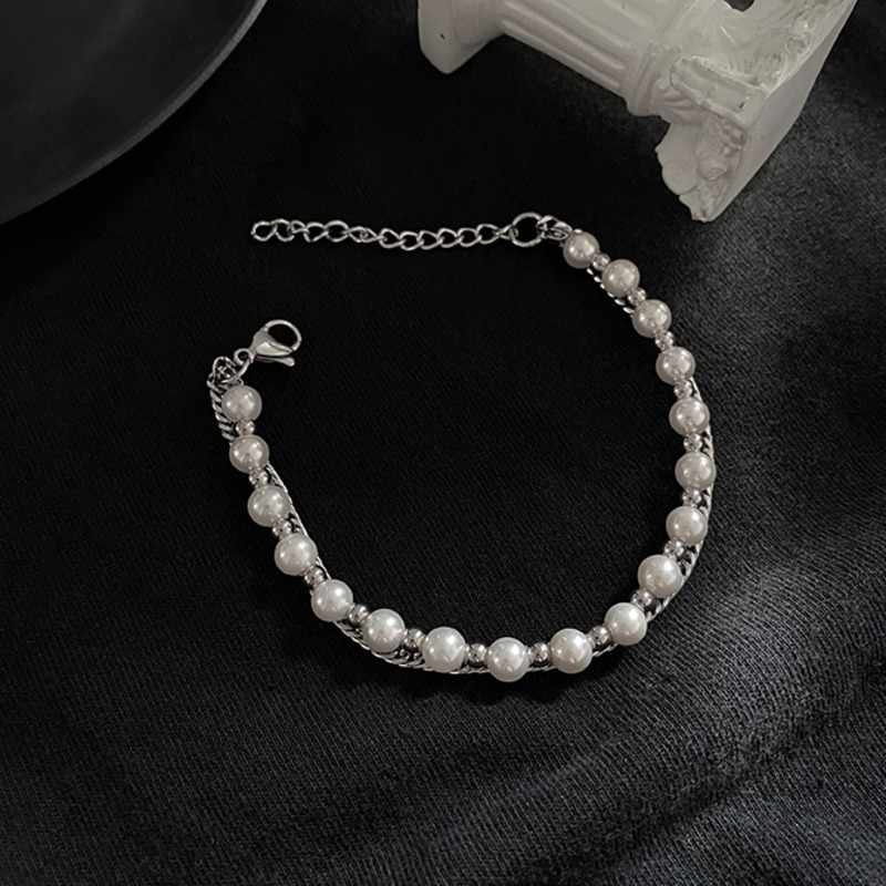 Vòng Tay Hai Lớp Đính Hạt Ngọc Trai Phong Cách Hip Hop