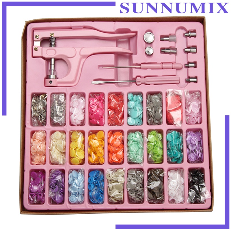 [SUNNIMIX]1 Set Snap Button Kit Resin Buttons Metal Buttons w/ Fastener Pliers Press Tool for Installing Clothes Bags Wallets Sewing Diaper Total 300 Buttons