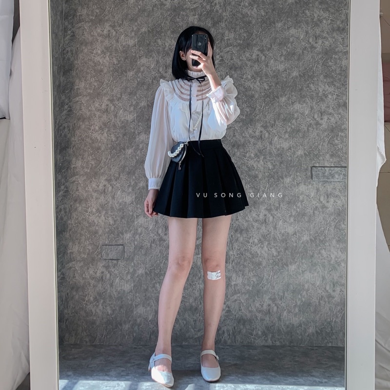 Áo sơ mi tơ cổ nơ