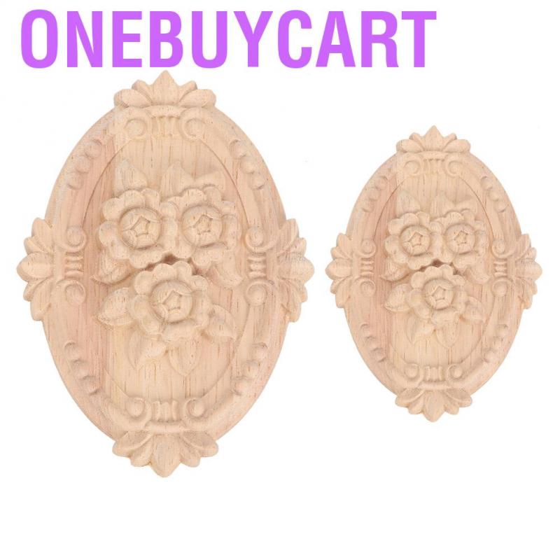 Onebuycart Inlaid Wood Applique Oval Shape Carving Decal Flower Carved Furniture Decoration for Home