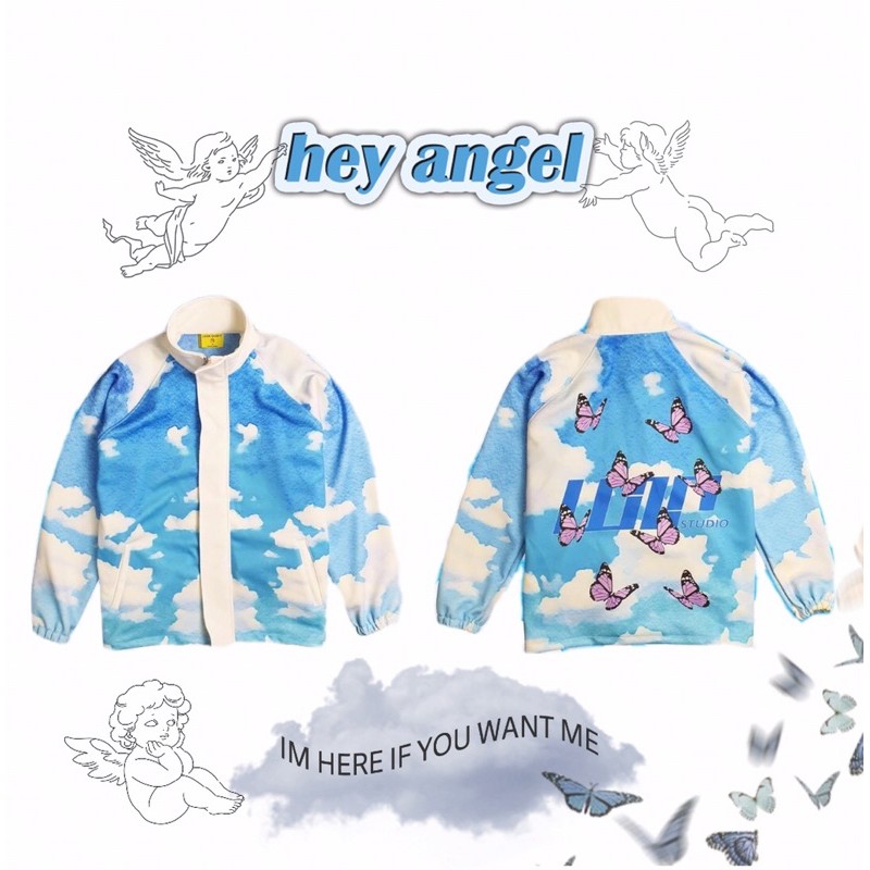 Áo khoác Bomber W2P trời xanh mây trắng nắng vàng bướm tím ulzzang chất liệu neoprene 3AK022