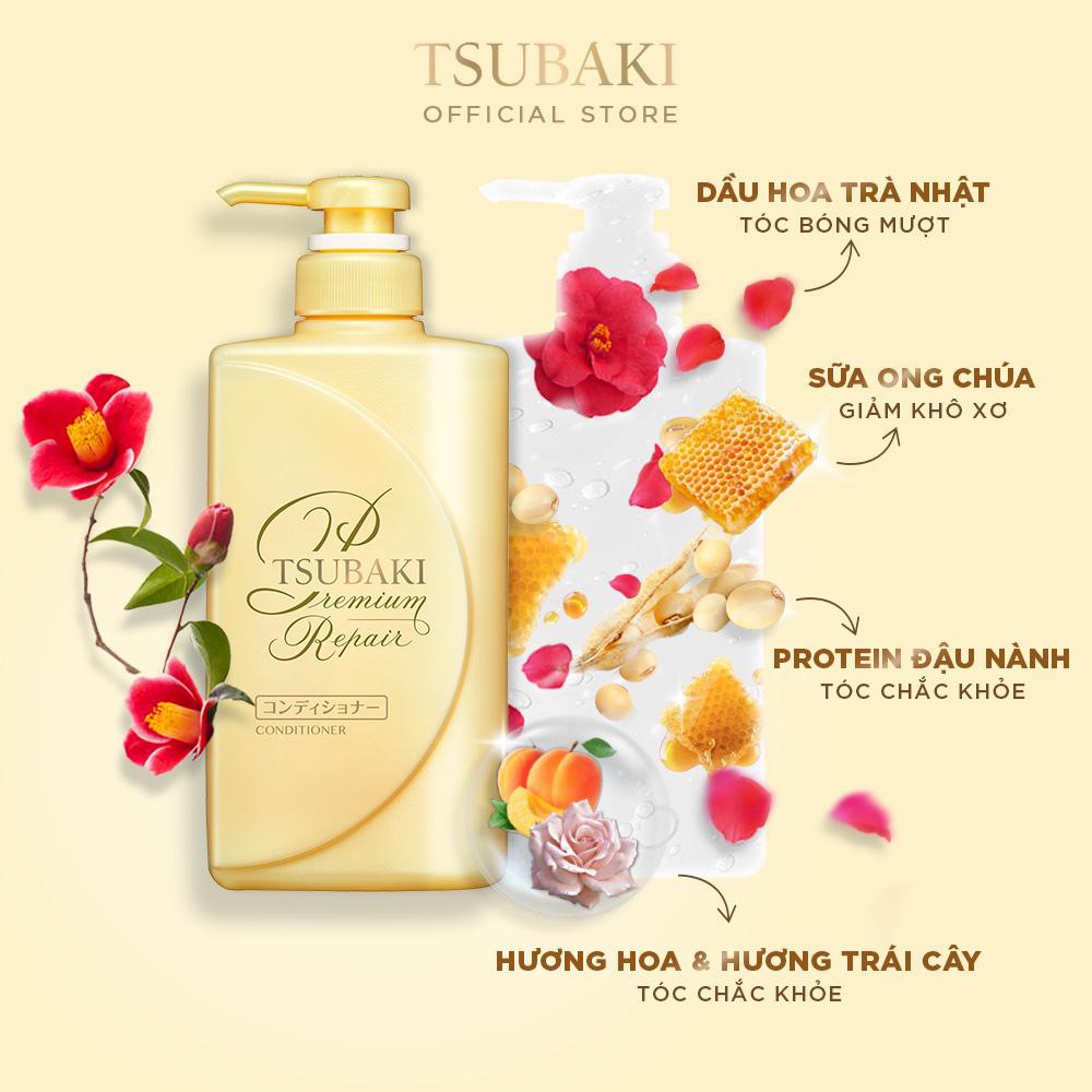 [HB Gift] Dầu xả Phục hồi ngăn rụng tóc Premium Repair Tsubaki 490ml/chai