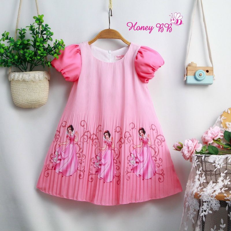 Đầm dập ly tay phồng búp cho bé (22kg đến 45kg)