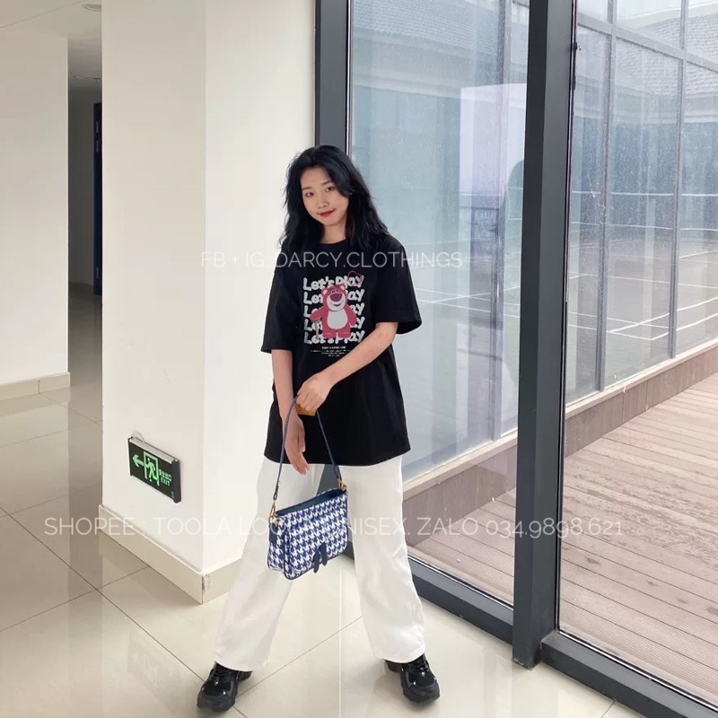 áo thun 3158 cotton khô ✨ FREESHIP ✨ chú gấu hồng Let's play unisex