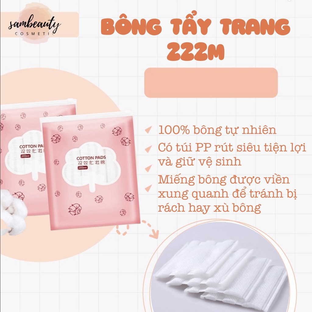 BÔNG TẨY TRANG 3 LỚP 100% COTTON PADS 222 MIẾNG CÓ BO VIỀN MỀM MỊN THÂN THIỆN VỚI LÀN DA SamBeauty