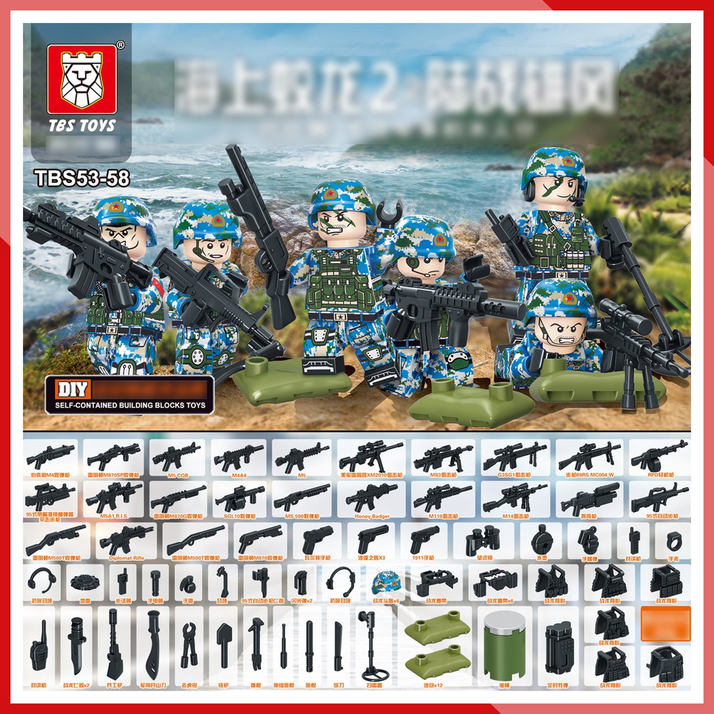 Biệt đội 6 lính cảnh sát SWAT trang bị tối tân nhất - Đồ chơi Lắp ghép Xếp hình Mini Minifigures Army TBS 53-58 Mô hình