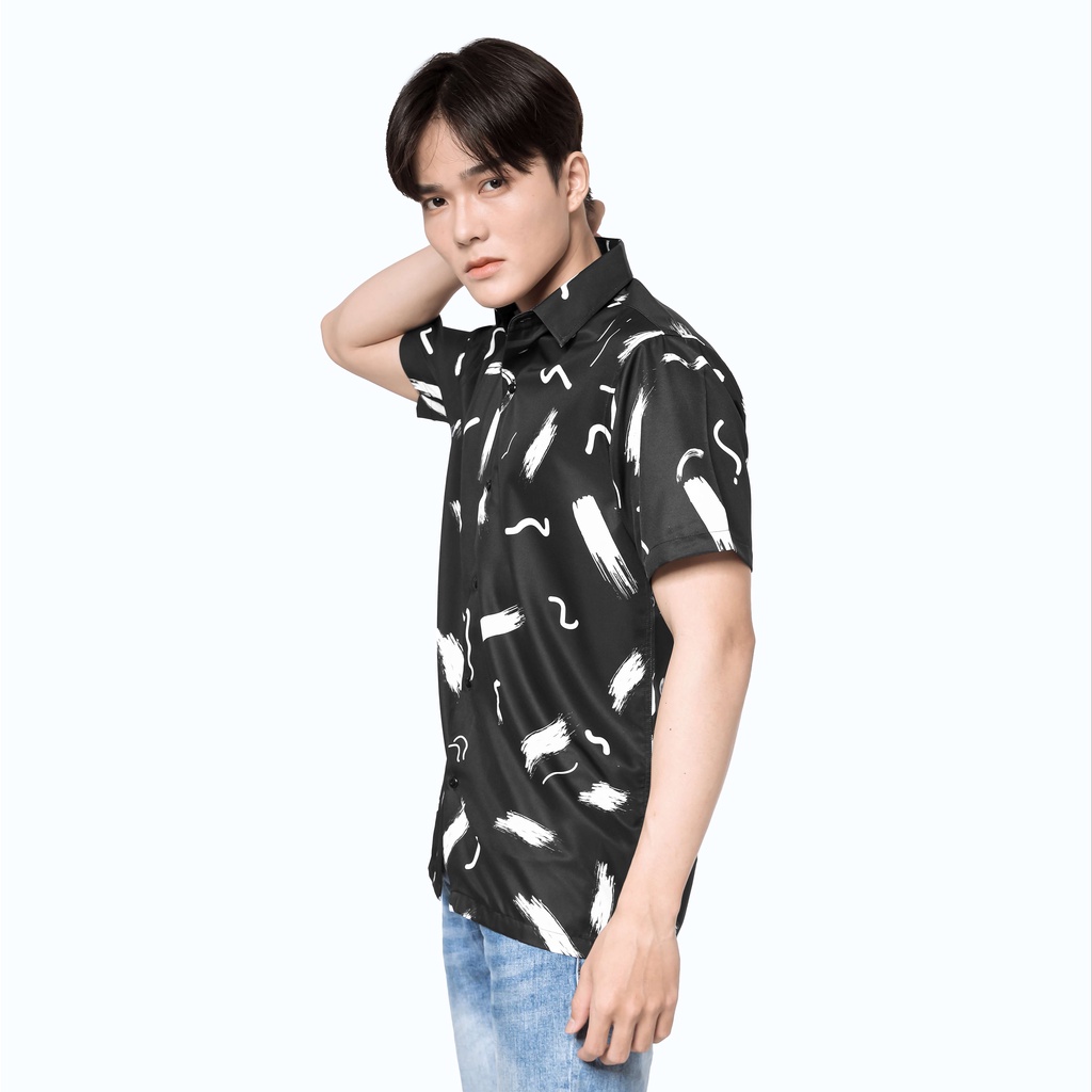 Áo sơ mi nam POLYS Fullbox chính hãng, Lụa Vân Chéo thoáng mát, không nhăn. Áo sơ mi tay ngắn họa tiết BRUSH STROKES