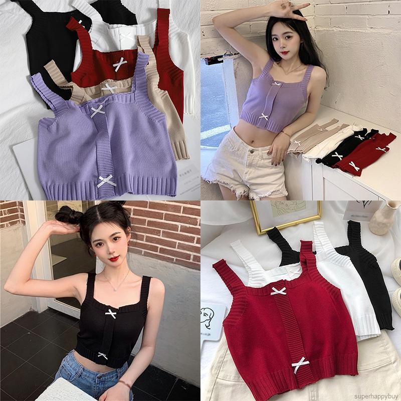 Áo Tank Top Dệt Kim Màu Trơn Thiết Kế Ngọt Ngào Cho Nữ