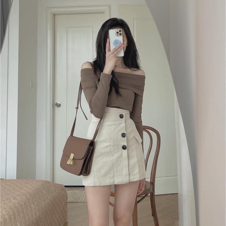 Áo trễ vai thời trang nữ chất liệu len gân | BigBuy360 - bigbuy360.vn