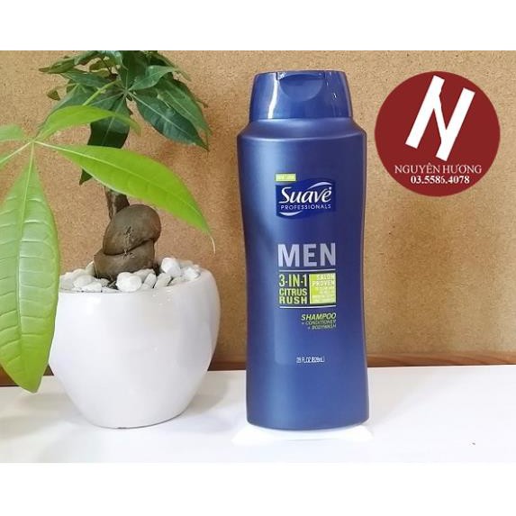 Dầu tắm, gội, xả Suave Men 3 in 1 Shampoo, Conditioner and Body Wash 828ml của Mỹ