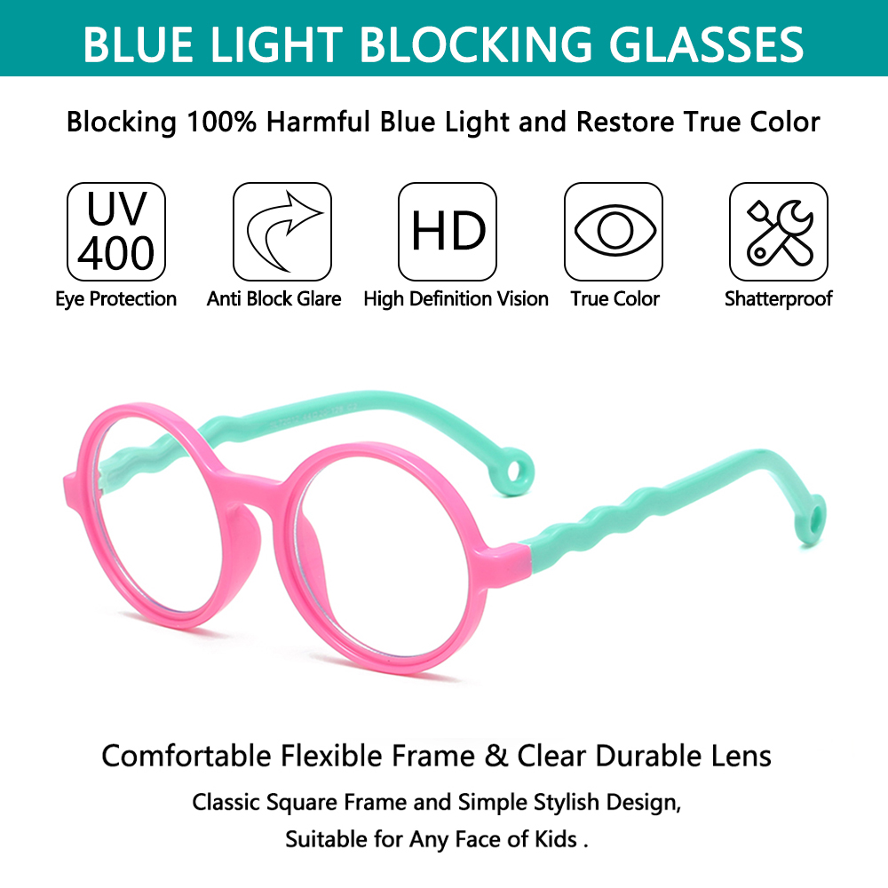 ROW Age 3-10 Blue Light Glasses for Kids Silicone Frame Computer Gaming Glasses Blue Light Blocking Glasses Anti-eyestrain UV400 Protection...