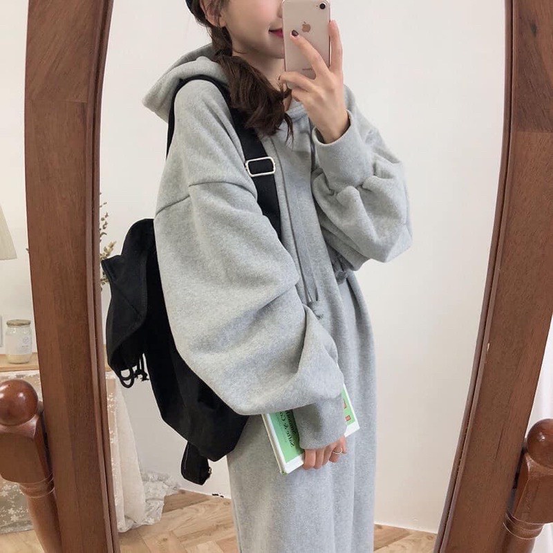 Váy Nỉ Suông Dáng Dài - Váy Hoodie Nỉ Dày Dặn Có Mũ Siêu Đẹp