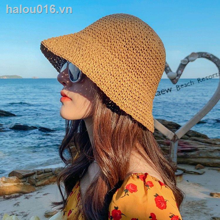 Mũ chống nắng ngoài trời lưới màu đỏ dệt đi biển nhỏ trong lành phong cách Nhật Bản