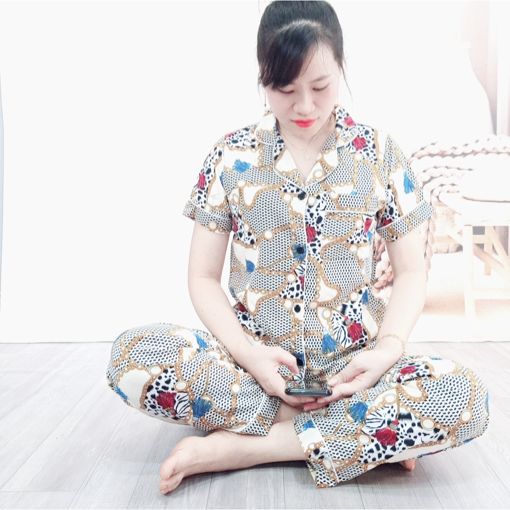 Đồ Ngủ Pijama lụa Tay Ngắn Quần dài Siêu Xinh, Mềm Mịn Sanh Chảnh Hàn Quốc