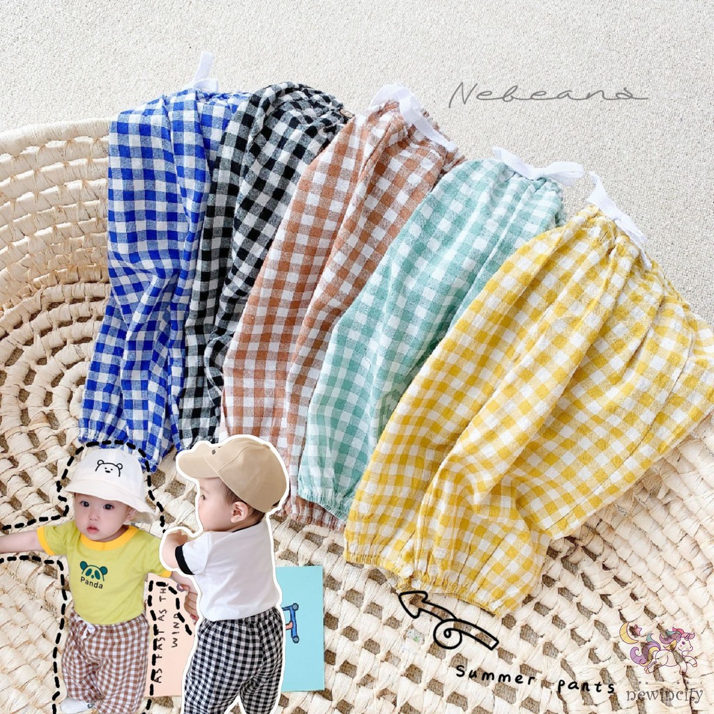 Quần dài chống muỗi họa tiết sọc caro phong cách Hàn Quốc cho bé