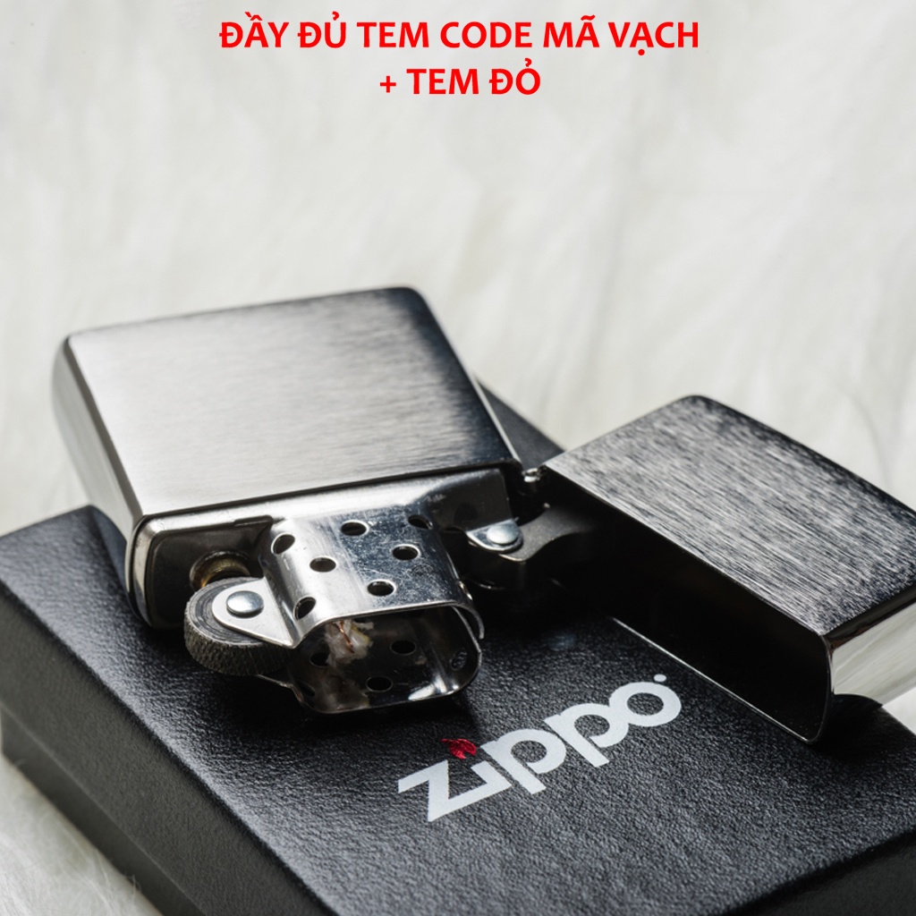 Bật zippo bạc, hộp quẹt Satin Chrome vỏ dày hàng Mỹ- KenZ