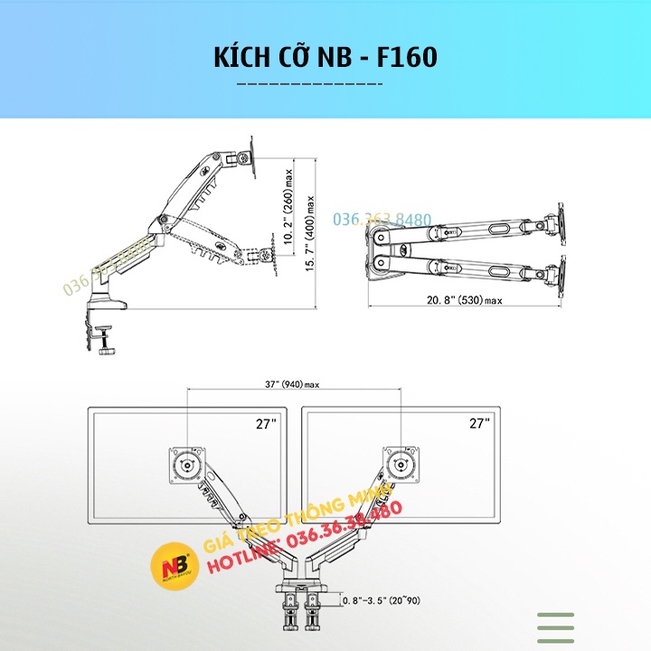 NB F160 + NB FP2 / ErgoTek EZ4 / Giá Đỡ , Kẹp Latop - Máy Tính Bảng 10 - 17 Inch / Giá Treo Màn Hình 17 - 27 Inch