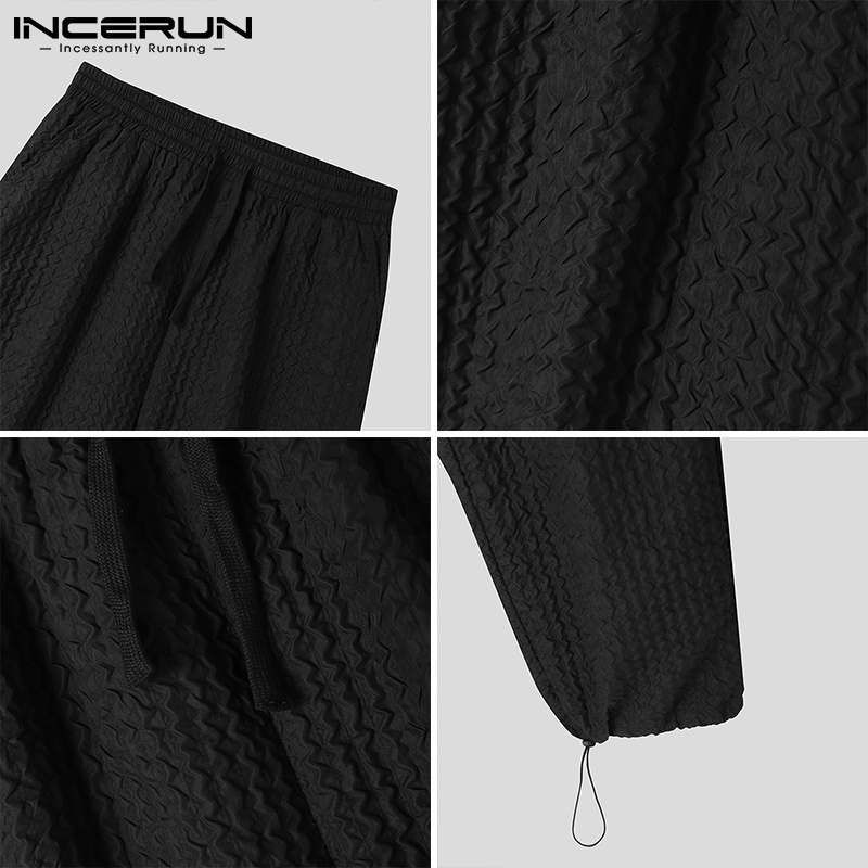 Quần dài INCERUN ống suông dáng rộng lưng thun co giãn có dây rút thời trang 3 màu tùy chọn cho bạn nam