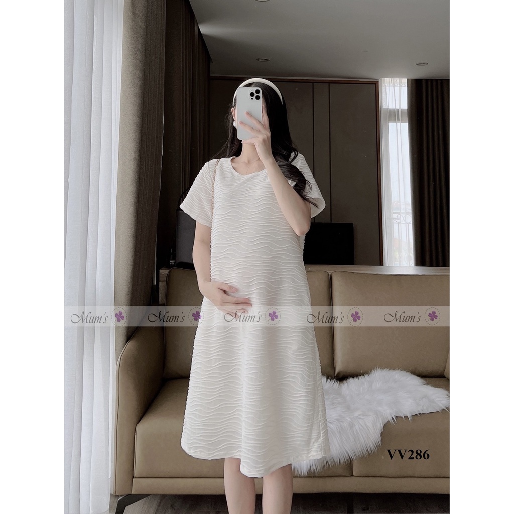 ĐẦM BẦU CÔNG SỞ MUM'S SHOP  FREESHIP  Váy bầu xinh mùa hè gân trắng cổ tròn