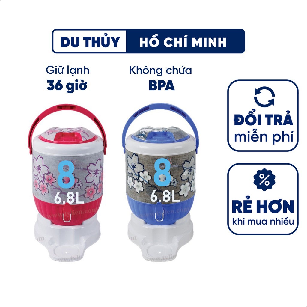Bình đá giữ nhiệt có vòi Lucky, giữ lạnh 36h, chống bám bẩn, dung tích 6.8L - 9L không chứa BPA, nhựa PP chính phẩm