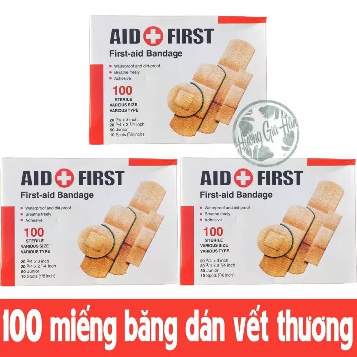 Băng cá nhân Urgo y tế AID FIRST hộp 100 miếng với 4 size cực kì tiện dụng